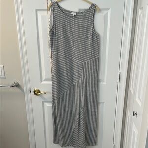 J. Jill Black/Gray and White Sleeveless Maxi Linen Sundress Size Small